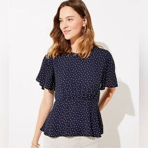 LOFT Navy and White Polka Dot Blouse